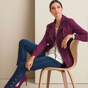 Chico’s Plum Shadow Elongated Moto Jacket